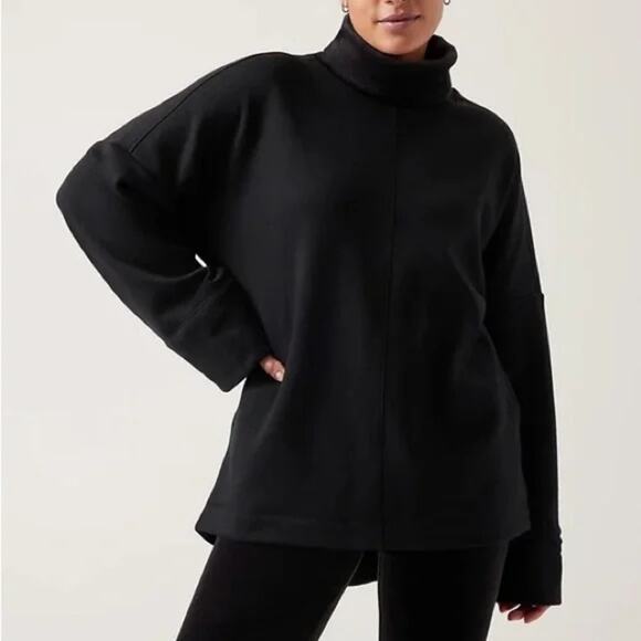 Athleta Cozy Karma Funnel Neck Sweatshirt Black Oversized Size XS - Picture 1 of 7